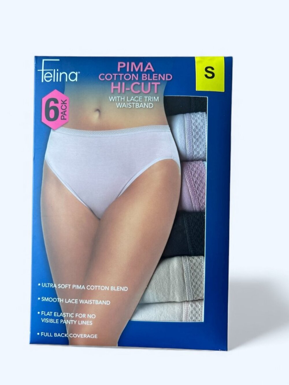 Felina Women's Pima Cotton Blend Hi-Cut, 6-pack Size S
